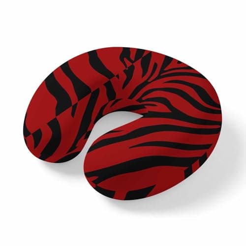 LXCPBNQT Neck Pillow Tiger Stripe Red Black Line Washable Memory Foam Pillow for Airplane Office Car Sleeping, Abstract Animal Texture Travel Pillows U Shaped Stretch Neck Support Pillows