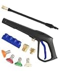 Pressure Washer Gun Set, Max W.P. 2320PSI, Replacement for Ryobi Powerstroke Karcher Greenworks, M22-14mm & M22-15mm Fitting, 4 Stainless Steel Nozzle Tips & Holder - Blue