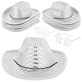 Lnrueg 20 PCS Cowboy Cowgirl LED Flashing Light Hats Glasses, Cowboy Hats and Heart Star Glasses for Western Cowboy Costume Role Play Xmas, Cosplay Sequin Hats