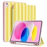 TopPerfekt Case for iPad 11th (A16) 11-inch 2025/10th Generation 10.9-inch 2022, Stripes [Auto Wake/Sleep] with Pencil HolderTrifold Stand Smart Cover with Soft TPU Back,Supports Touch ID- Yellow Pink