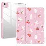 Cute Fruit Rabbit Case for iPad 10.2 Inch 7th / 8th / 9th Generation (2019/2020/2021) Built-in Pencil Holder, Tablet Cover with Acrylic Transparent Back Shell Auto Wake/Sleep,Pink