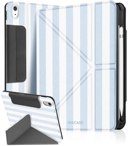 Ingcase for iPad(A16)(11th)/ iPad(10th) Case - Trifold & Y Stand for Women Cute Girly Design with Build - in Pencil Holder and Auto Sleep/Wake Cover for Apple Tablet, Stripes
