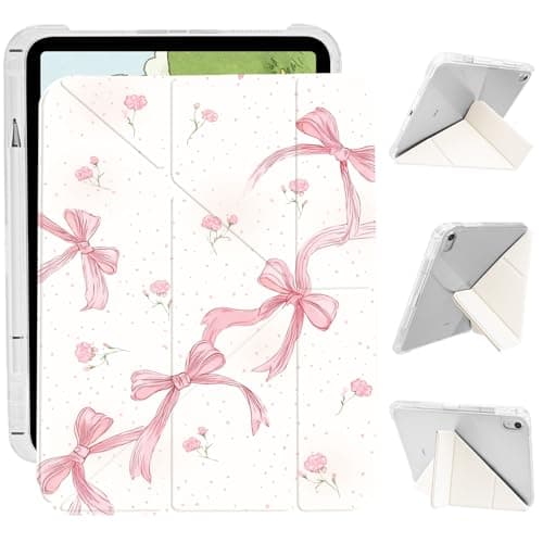 CozyNestCY Elegant Flowers Bow Y-Fold Case For Ipad 10Th 10.9"Cute Pink Girl Detachable Sliding Cover & Pencil Holder For Ipad 2022 Stylish Pattern Solid Clear Back Shell For Ipad Mutil Angles Folding