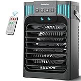 Portable air conditions with remote control, silent with 3 speeds, cooling fan of 1200 ml Personal Air Cooler Fan with 3 Mist, 7 Night Light, 8H Timer, Small Air Conditioner for Bedroom Office