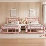 VECELO Twin Size Metal Platform Bed Frame with Headboard and Footboard, Heavy Duty Slat Support/No Box Spring Needed Mattress Foundation/Underbed Storage Space, Victorian Style,2 PCS