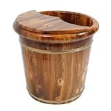 Athzuunn Wooden Foot Soak Bucket, Large Solid Wooden Foot Tub with Lid and Massage Beads, Pedicure Bowl Footbath Barrel for Home Spas Bath Centers, 15.75 Inch