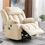 Power Lift Recliner Chair with Heat Massage Leather Cup Holders Side Pocket Electric Recliner Chair for Elderly Living Room Bedroom Home Theater