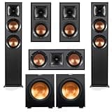 Klipsch Reference 5.2 Dolby Atmos Home Theater System with R-625FA Floorstanding Speakers, R-52C Center, R-41M Surrounds & 2X R-12SW 12" Powered Subwoofer, Black (Speaker System + 2X Subwoofers)