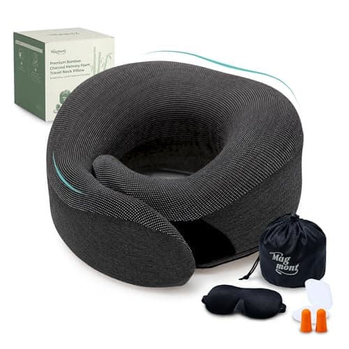 Magmont Neck Pillow for Traveling - Bamboo Charcoal Memory Foam with 360° Chin Support for Airplane, Soft & Breathable, Seamless Design, Removable Cover, Travel Accessories Included