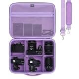 L LTGEM Large Camera Case Compatible with Canon/Sony/Nikon DSLR Mirrorless Camera and Multiple Lens, Hard Travel Carrying Case with 5 Dividers and Shoulder Strap, Purple