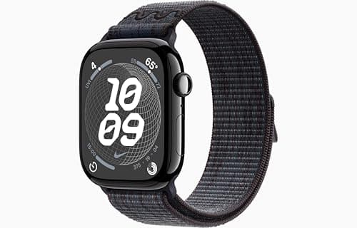 Apple Watch Series 10 [GPS + Cellular, 42mm] - Jet Black Aluminum Case with Black/Blue Nike Sport Loop (Renewed)