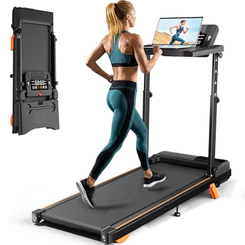 Walking Pad Treadmill with Desk Workstation, 12% Incline Treadmills for Home Office, 350lbs Capacity, 3.5HP (Orange-Black, L)