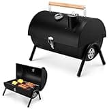 Joyfair Portable Charcoal Grill with Thermometer, Small Tabletop Barbecue Grill for Outdoor Camping Backyard Party BBQ Cooking, Extra Thick Steel & Heavy Duty, Innovative Design & Easy Assembly