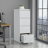 4 Drawer Vertical File Cabinet with Lock, Narrow Metal Steel Storage Cabinet for Home Office, Fits A4, Legal & Letter Size Files, Assembly Required