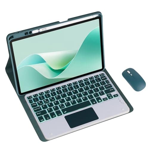Magnetic Detachable Wireless Keyboard & Mouse Combo with Built in Pen Holder Leather Cover for Huawei MatePad 11.5-inch (2024) Tablet Keyboard Case (Green,Backlight Touch Pad and Mouse)
