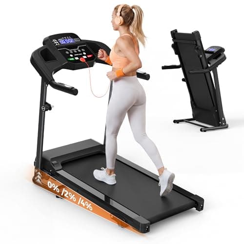 Folding Treadmill for Home, 2.5HP Walking Pad with Incline, Treadmills with Handles & Heart Rate Monitor, 300 LBS Capacity Compact Treadmills with LED Display, Cup Holder & Safety Key