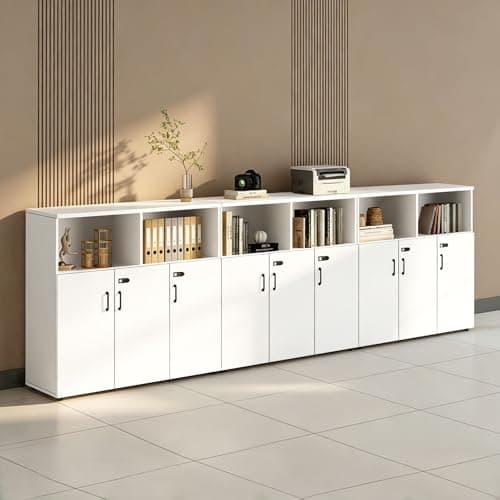 HSHBDDM File Cabinet with Password Lock, Wood Lateral Filing Cabinet for Letter/A4 Files, 3 Drawer with Door, Printer Stand with Open Shelves for Home Office
