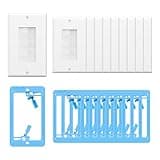 VCE Brush Wall Plate with Mounting Bracket 10-Pack, Cable Pass Through Insert Single Gang Wall Cover for Low Voltage Cables, Cord Hider for Wall Mount TV, Home Theater System (White+Blue)
