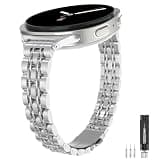 TiMOVO Metal Bands Compatible with Galaxy Watch 8 Band 40mm 44mm/8 Classic 46mm, No Gap Dressy Stainless Steel Replacement Straps for Women, Silver