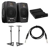 Adam Audio D3V 3.5" 80W Desktop Monitor, Pair, Black, Bundle with 2X Studio Stand, 6' Platinum Pro Interconnect Cable and Isolation Pad