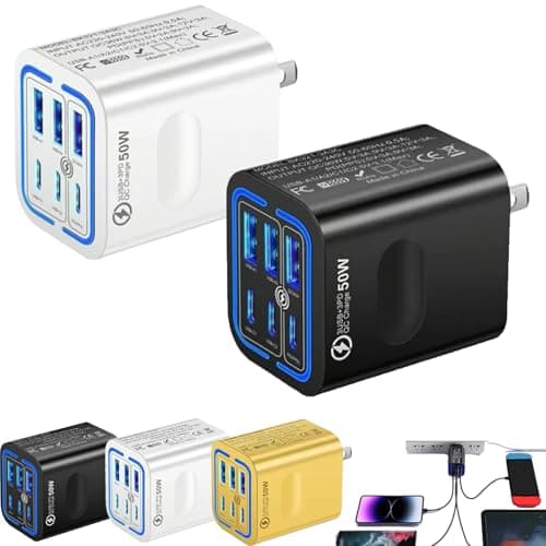6-Port Fast Charging Station​, Portable Multi Port Charging Station 50w, 6-Port Desk Accessories for Home Office, Campatible with Multiple Devices (White+Black)