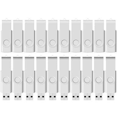 Flash Drive Bulk 8GB USB 20 Pack FEWINA USB2.0 USB Drives Pack Thumb Drive Bulk Swivel Memory Stick Zip Drive for Storage and Backup White 20PCS 8GB