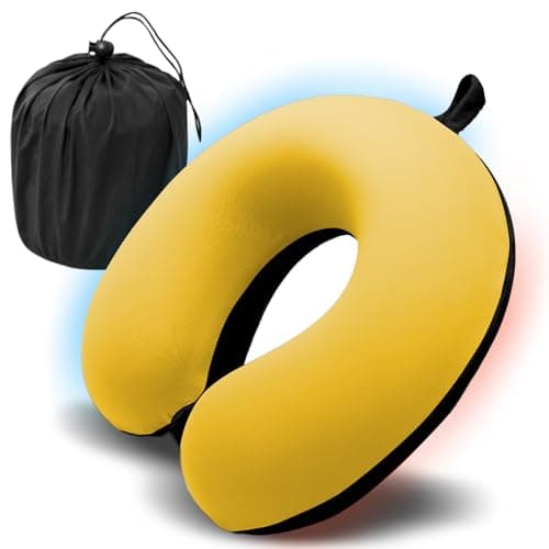Elvodosia Travel Pillow, Memory Foam Neck Pillow for Traveling, U Shape Airplane Portable Flight Pillow Adult Travel Neck Pillow for Plane Train Car Home Office (Black * Yellow)