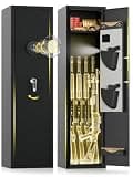No Assembly Required Biometric Gun Safe for Rifles and Pistols, 3-5 Gun Cabinets for Rifles and Shotguns, Quick Access Fingerprint Rifle Safes for Home with Adjustable Shelf & Anti-Theft Alarm