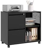 SISESOL 2 Drawer File Cabinet with Lock and Shelf,Mobile Lateral Filing Cabinet,Metal Filing Cabinets with Open Storage Shelves Organizer for Home Office Fit Legal/Letter A4 Size (Black)