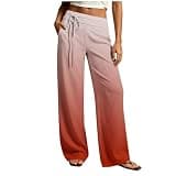 Women's Stylish Gradient Trousers Casual Elastic Waist Tie Side Long Pants with Pockets Going Out Wide Leg Pant Red