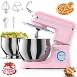Stand Mixer, 5.3QT Stainless Steel Mixing Bowl + Extra 3.5QT Bowl, 10-Speed Electric Kitchen Mixer with Dough Hook, Beater & Whisk, Tilt-Head Food Mixer for Bread Dough, Cakes, Cookies & Baking,Pink