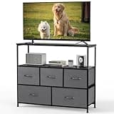 DUMOS TV Stand, Dresser with 5 Fabric Storage Drawers, Media Console Featuring Open Shelf for TV, Compact Entertainment Unit for Bedroom, Living Space, or Dorm Organization, Grey