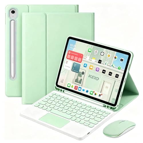 QYiiD Keyboard Case for Galaxy Tab S10 Lite/S10 FE/S9 FE 10.9"/Tab S9 11", Round Key, Multi-Touch Trackpad, 2.4G Bluetooth Mouse, Wireless Detachable Bluetooth Keyboard Cover with S Pen Holder, Green