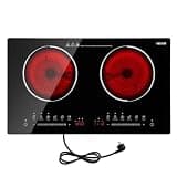 VEVOR Electric Cooktop 24inch 2 Burners Portable Stove Top 1800W 120V, Ceramic Countertop/Built-in Radiant Electric Stove, with 9 Power Levels, Timer, Child Lock, Over-Heat Guard, Touch Control