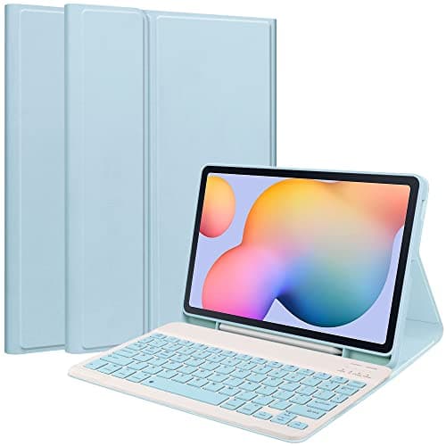 Military Grade Shockproof Tablet Case For Samsung Galaxy Tab S6 Lite 10.4 inch 2022 (SM-P613/P619) & 2020 (SM-P610/P615) Case with Keyboard,Detachable Wireless Keyboard(Sky Blue)