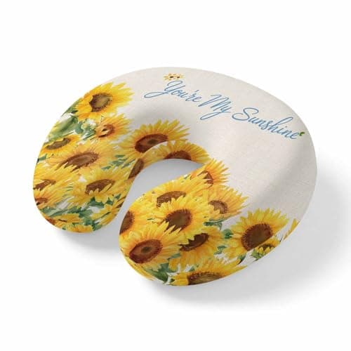 Travel Pillows U-Shaped Neck Pillow Spring Yellow Sunflower Retro Linen Ergonomic Memory Foam Pillow Head Cushion,You're My Sunshine Text Soft Portable Neck Pillows for Office Airplane Car Train