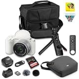 Sony Alpha ZVE10 II Mirrorless Vlogging Camera (White) with 16-50mm f/3.5-5.6 OSS II Lens | 26 MP APS-C Sensor | + SanDisk Extreme Pro 128GB + DJI Mic Mini + Shooting Grip