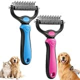 Deshedding Brush for Dogs and Cats,Undercoat Rake Pet Brush for Long Hair,Professional Deshedding Tool, Ideal For Medium Or Long Haired BreedsGrooming Tool for Thick Coats (Blue+Pink)