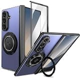 XIMAND for Samsung Galaxy Z Fold 7 Case with Magnetic Ring Holder, 360 Rotating Bracket, Hinge Protection & Built-in Front Screen Protector, Slim Anti-Drop Shockproof Case.(Blue)