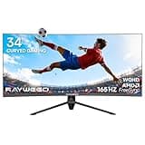 Raywego 34 Inch Curved Gaming Monitor, 165Hz 1500R WQHD(3440 x 1440), 1ms MPRT, FreeSync, PIP/PBP, 127% sRGB, HDR, HDMI2.0 & DP1.4 VESA, Tilt Adjustable, Pro Gaming (DP Cable Included)