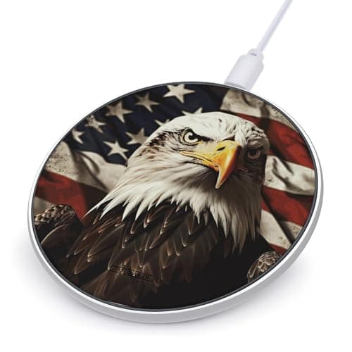 Bald Eagle Flag Veterans Wireless Charger with Aluminum Alloy Frame Qi Certified Fast Wireless Charging Pad 10W Charging Station Portable Phone Charger for All Wireless Charging Phone