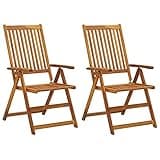 KPOUTRFG Set of 2 Gray Cushion Patio Chairs, Folding Acacia Wood Garden Reclining Chairs with Adjustable Backrest for Outdoor Balcony and Patio