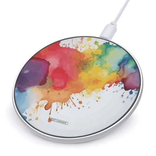 Stains of Watercolor Paint Splatters Wireless Charger Portable Fast Charging Pad Lightweight Wireless Charging Pad 10W Slim Charging Station for Phone Charger Mat for Travel Home Office Desk