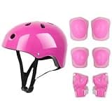 The 7-piece set contains knee pads, elbows and wrist guards, which are suitable for sports, cycling, roller skating and skateboarding. (pink)