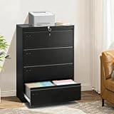 4-Drawer Lateral File Cabinet with Lock, Heavy Duty Steel Wide Filing Cabinet Fits Letter/Legal/A4 Paper, Lockable Metal Office Document Storage Organizer with Full Extension Drawers, Easy Assembly