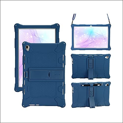 Tablet Case for Huawei MediaPad M5 10.8"/ M6 .8",Soft and Light Silicone Shockproof Drop Protective Cover with Kickstand& Shoulder Strap(Dark Blue)