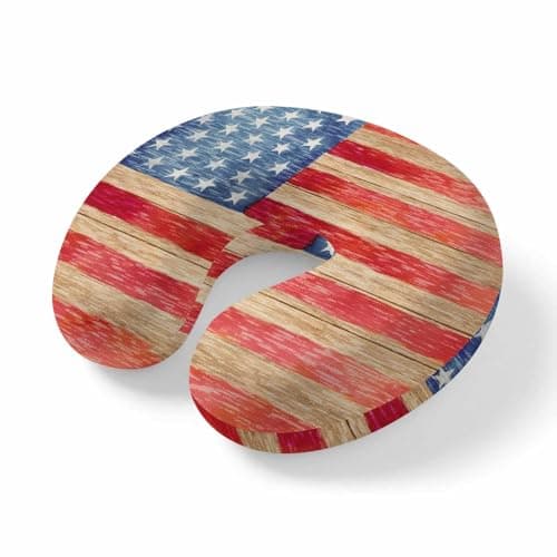 Travel Pillows U-Shaped Neck Pillow Independence Day Patriotic Stars Stripes Ergonomic Memory Foam Pillow Head Cushion,Farm Retro Wood Texture Soft Portable Neck Pillows for Office Airplane Car Train