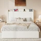 SHA CERLIN Queen Bed Frame, Chenille Fabric Upholstered Platform Bed with Wingback Storage Headboard and USB & Type-C Charging Ports, No Box Spring Needed, Easy Assembly, White