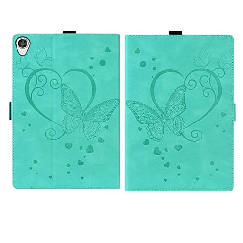 For Lenovo-Tabulat M8 TB-8505F TB-8505X TB-8505FS TB-8705F TB-8705N 8.0 Inch Butterfly Embossed Kickstand Protective Cover Shockproof PU Leather Flip Case Card Slot Tablet PC Case (Green)