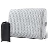 Vekkia Travel Pillow with Memory Foam, Portable and Compressible Camping Pillow with Washable Cover, Ergonomic Supportive for Sleeping, Ideal for Adults & Kids Travel, Hiking, Airplane, Car (Gray M)